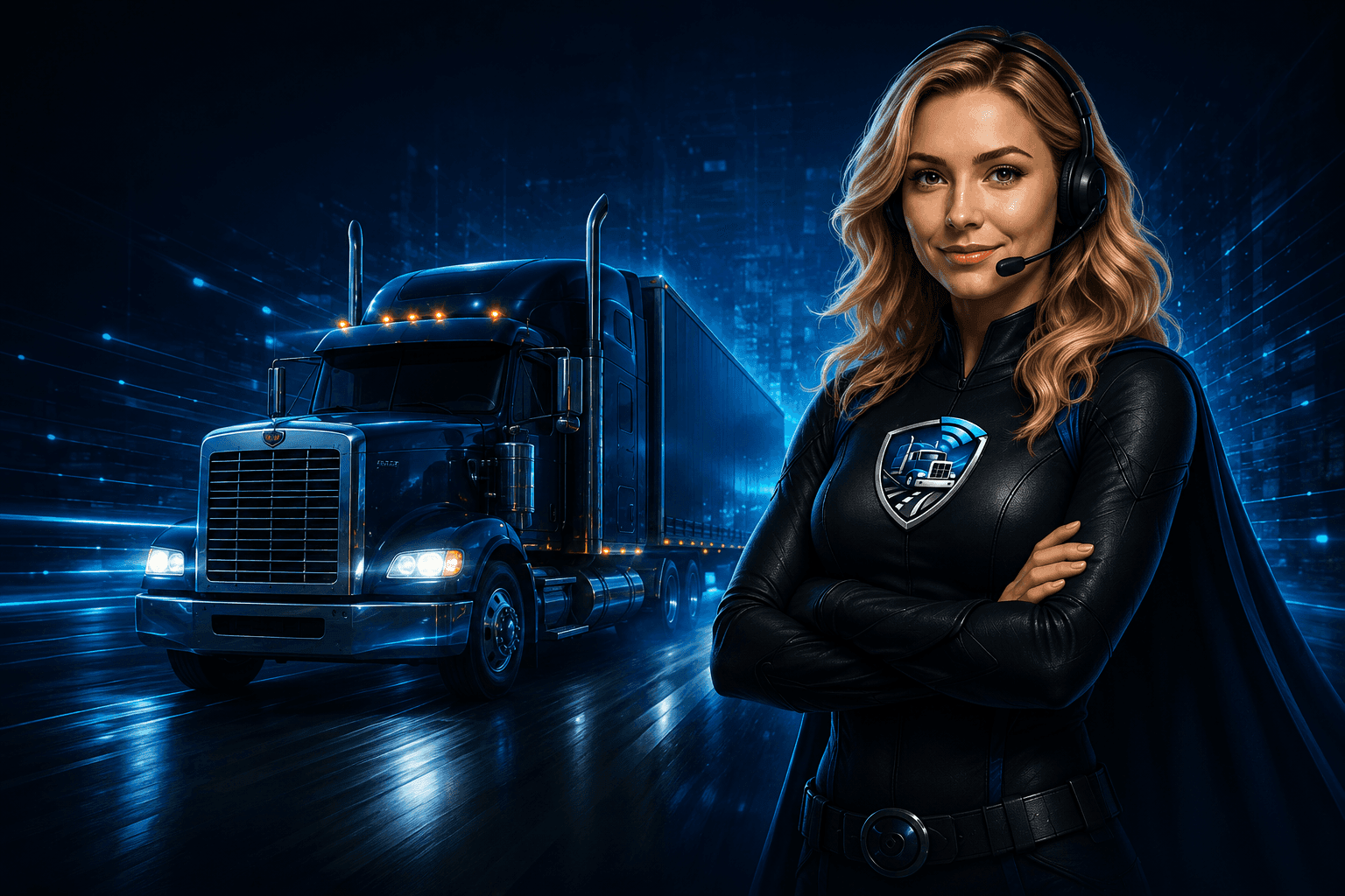 PowerDispatcher trucking dispatch software with a professional dispatcher and a semi truck